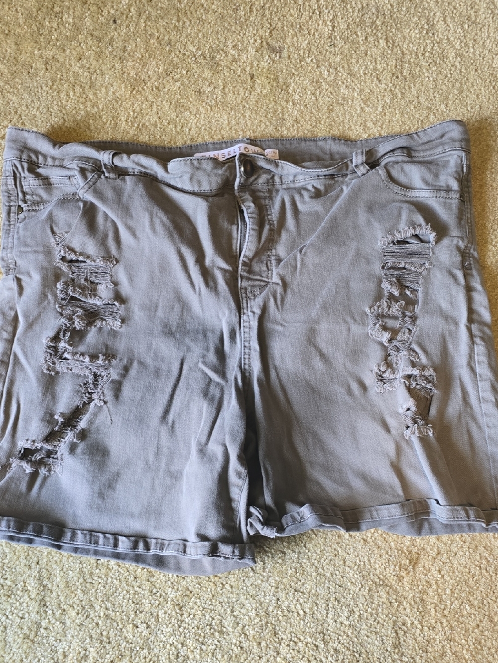 Distressed High-Waist Denim Shorts in Faded Gray